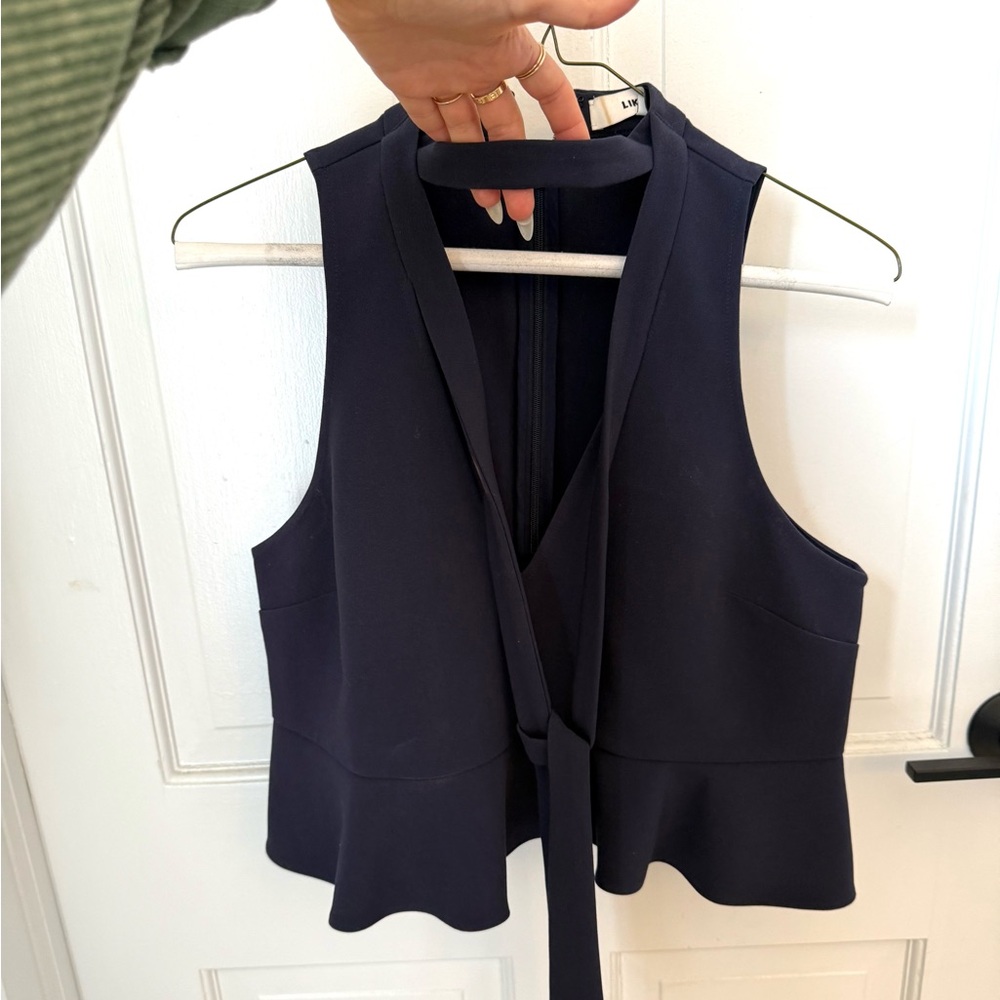 Likely Blue Sleeveless Tie Front Blouse